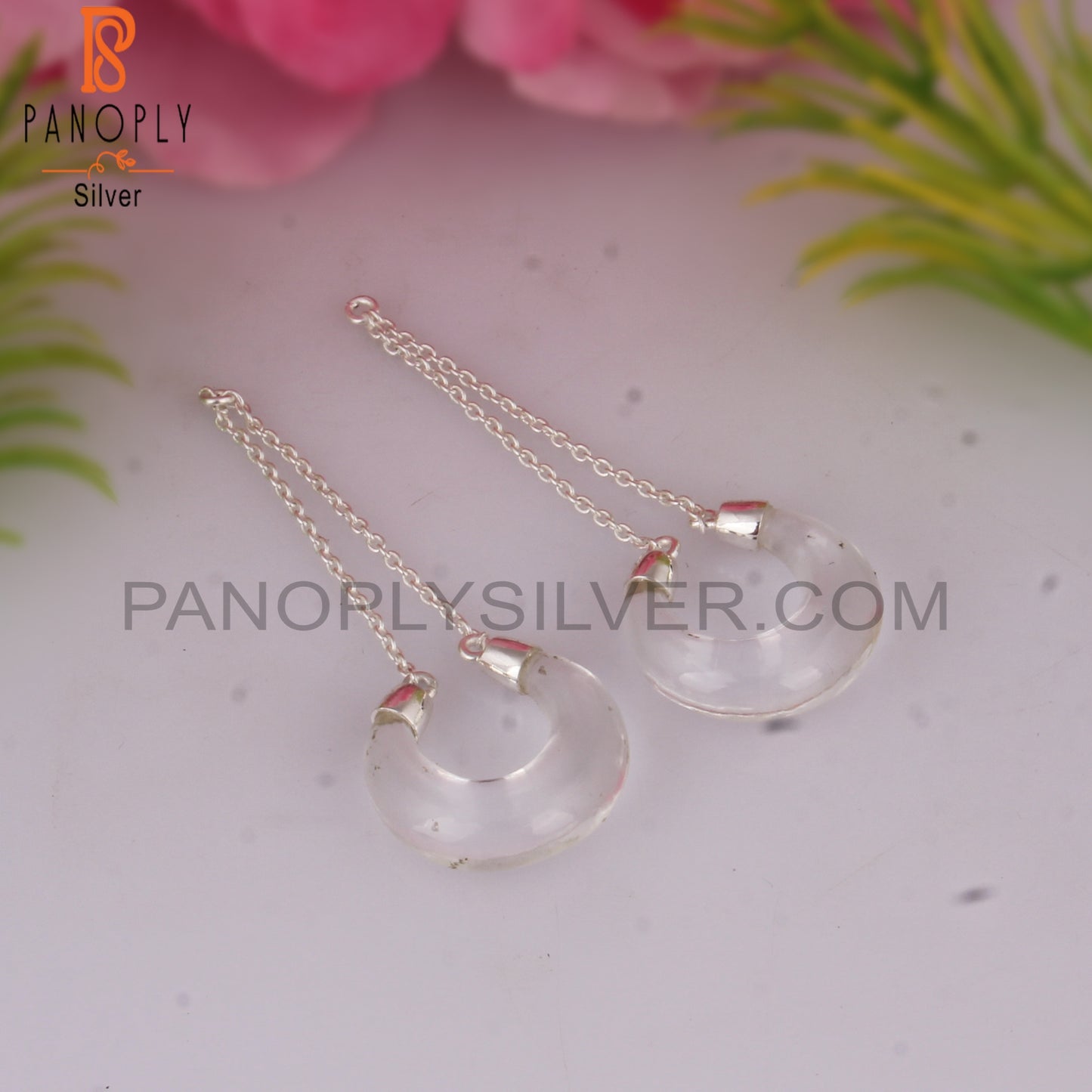 Crystal Quartz Moon Shape 925 Sterling Silver Earrings