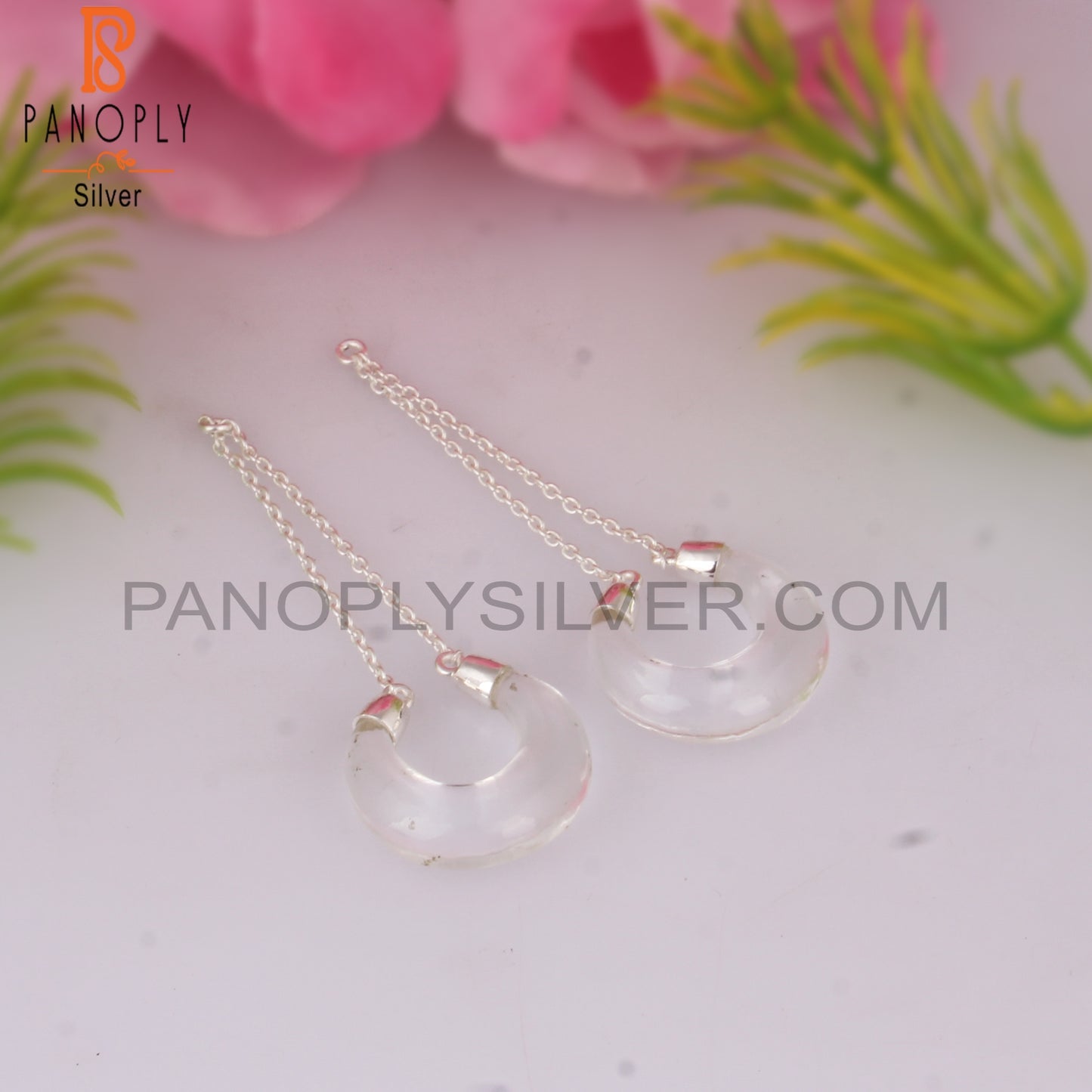 Crystal Quartz Moon Shape 925 Sterling Silver Earrings