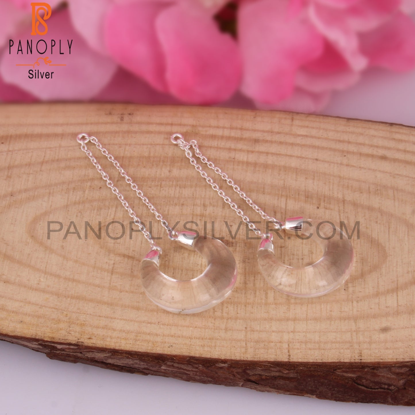 Crystal Quartz Moon Shape 925 Sterling Silver Earrings