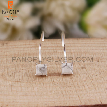 Howlite Square Shape 925 Sterling Silver Drop Earrings