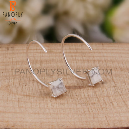 Howlite Square Shape 925 Sterling Silver Drop Earrings