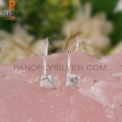Howlite Square Shape 925 Sterling Silver Drop Earrings