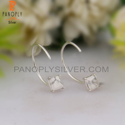 Howlite Square Shape 925 Sterling Silver Drop Earrings
