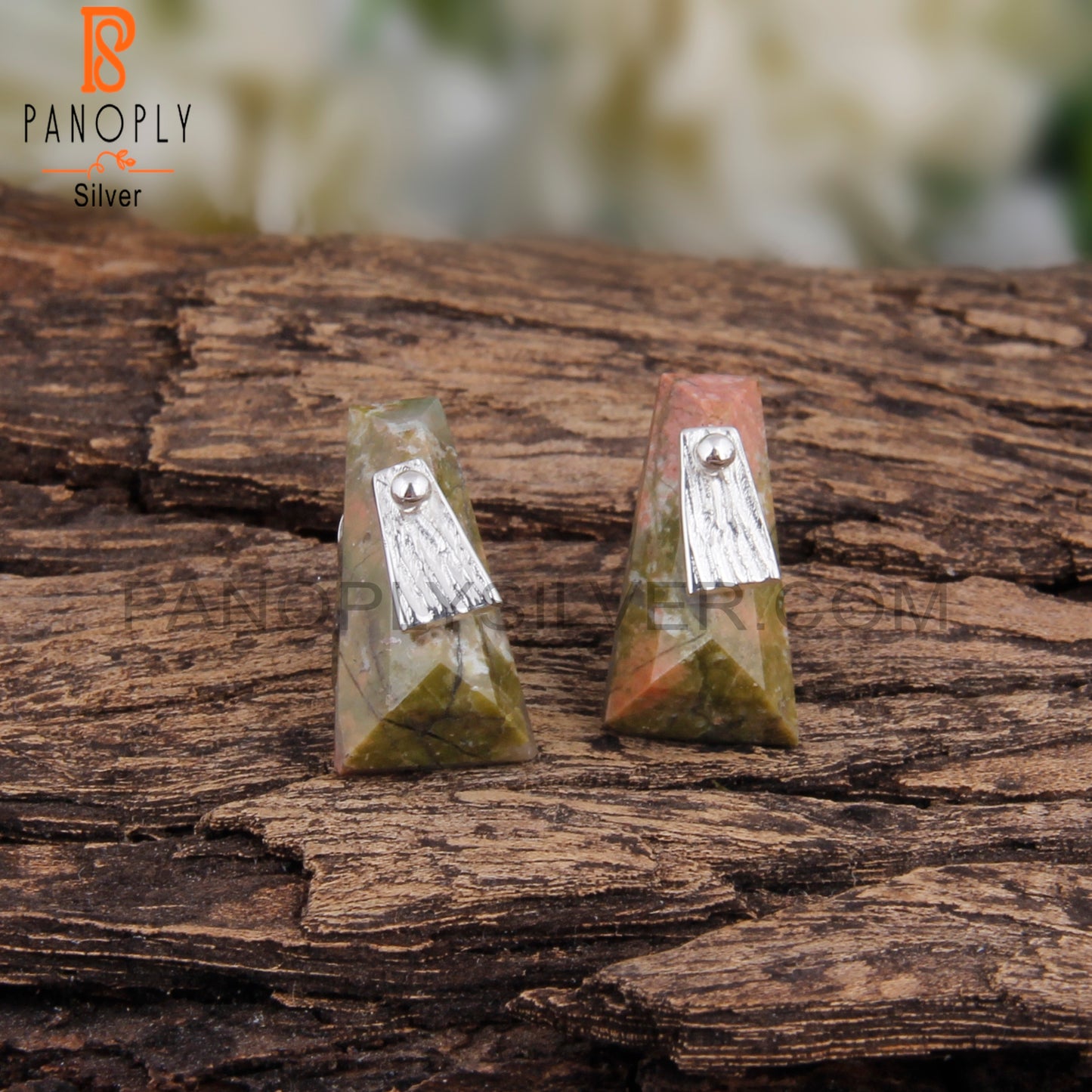 Unakite Taper Shape 925 Sterling Silver Studs Earrings