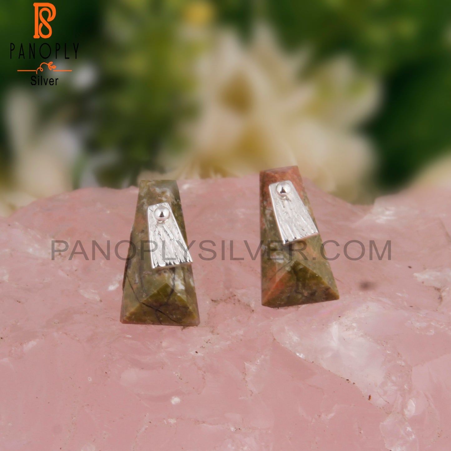 Unakite Taper Shape 925 Sterling Silver Studs Earrings