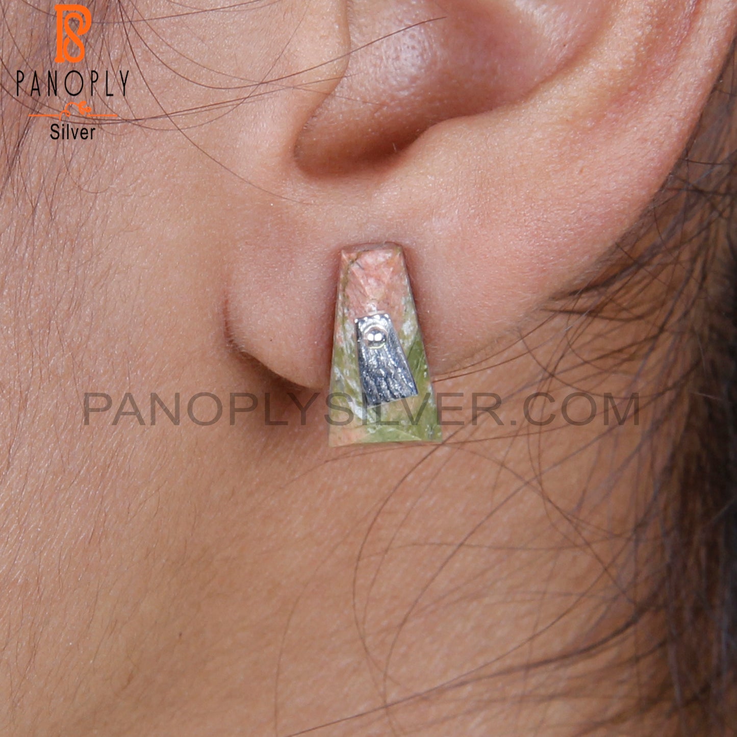 Unakite Taper Shape 925 Sterling Silver Studs Earrings