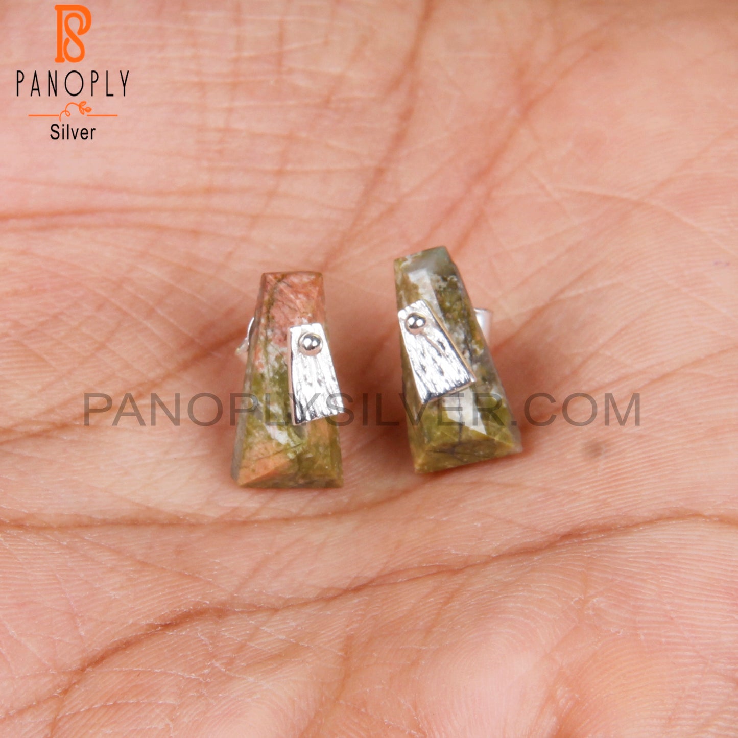Unakite Taper Shape 925 Sterling Silver Studs Earrings