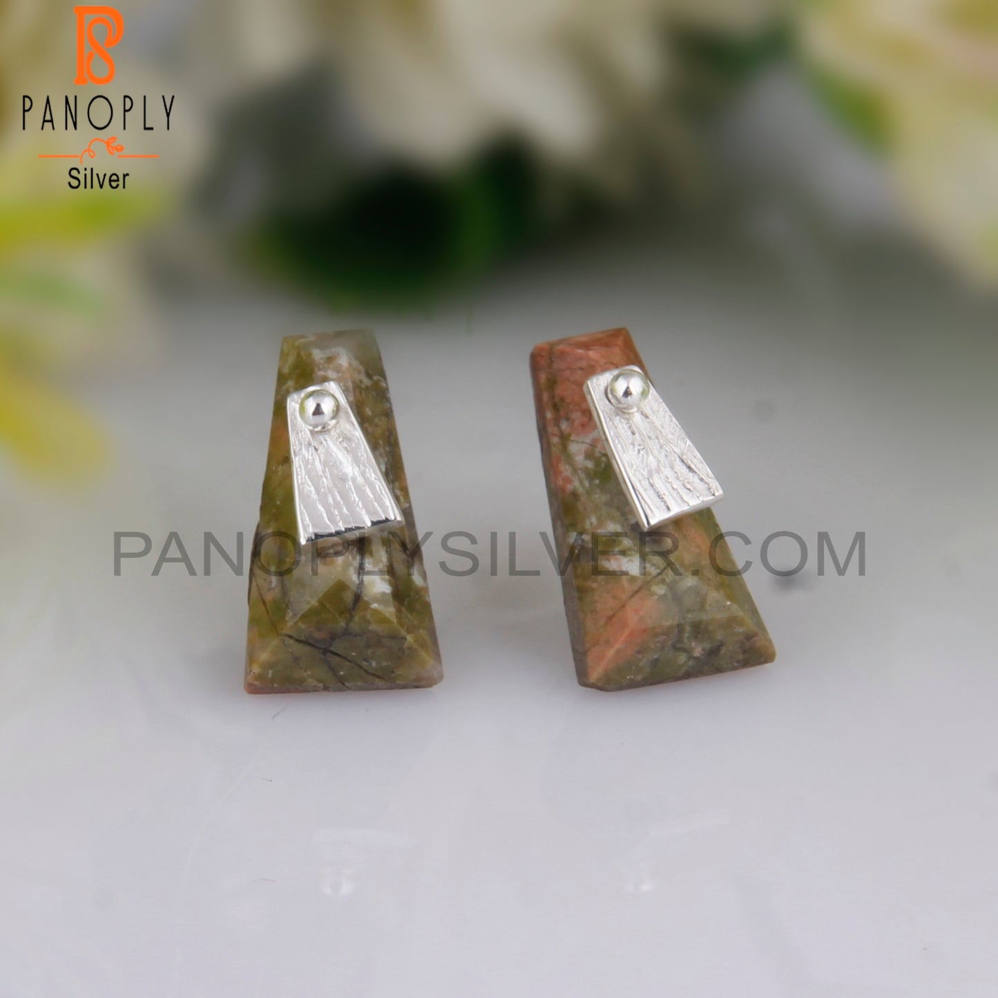 Unakite Taper Shape 925 Sterling Silver Studs Earrings