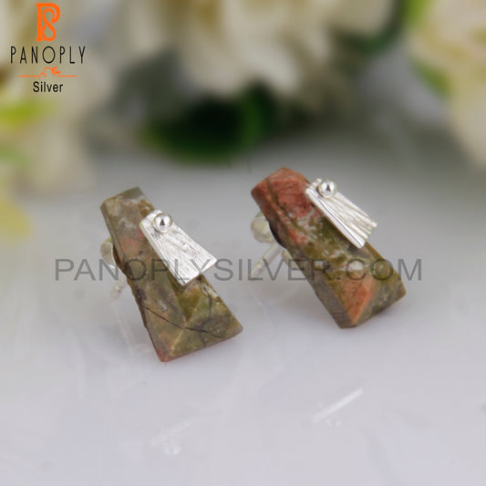 Unakite Taper Shape 925 Sterling Silver Studs Earrings