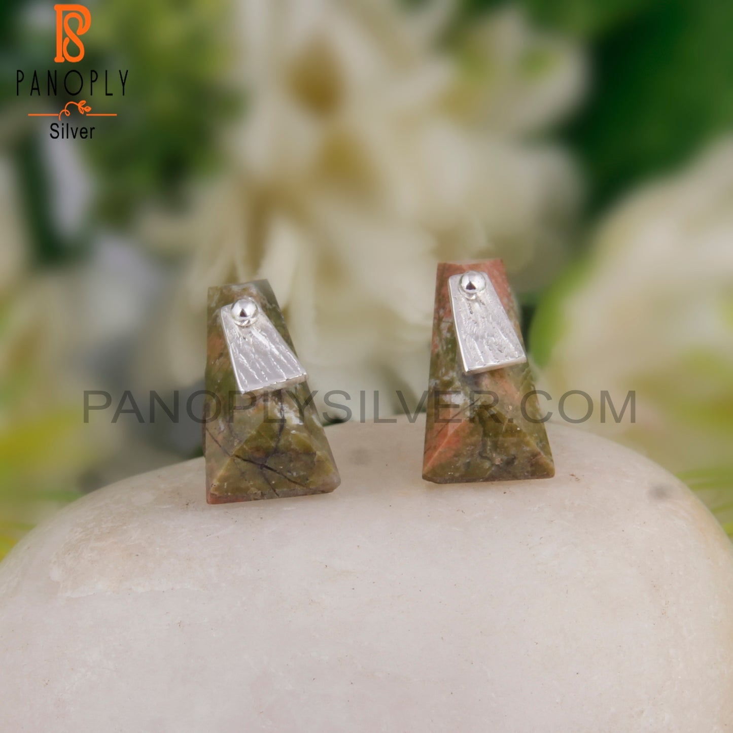 Unakite Taper Shape 925 Sterling Silver Studs Earrings