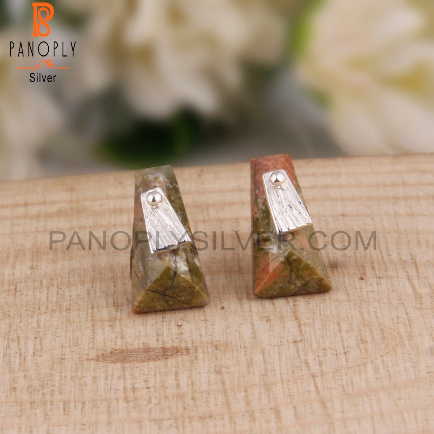 Unakite Taper Shape 925 Sterling Silver Studs Earrings