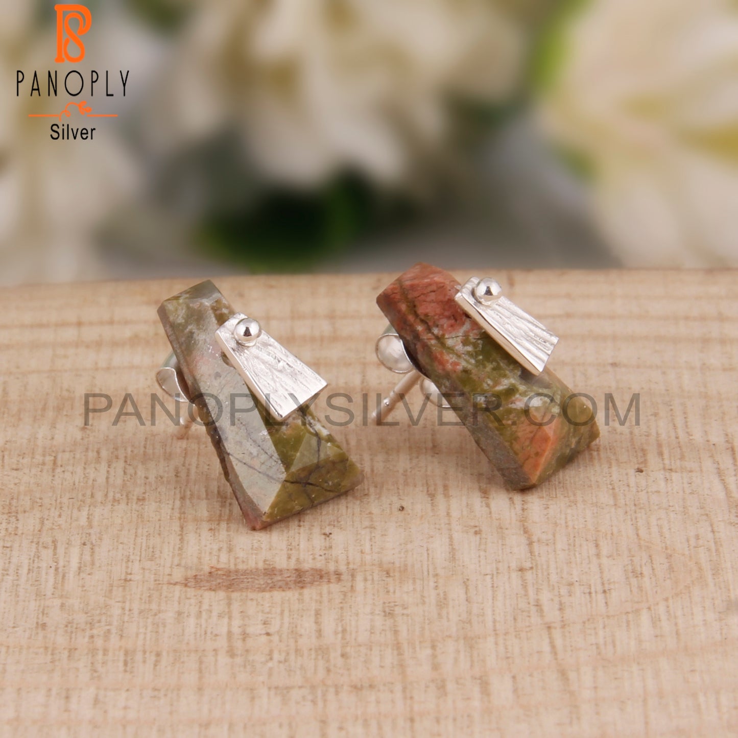 Unakite Taper Shape 925 Sterling Silver Studs Earrings