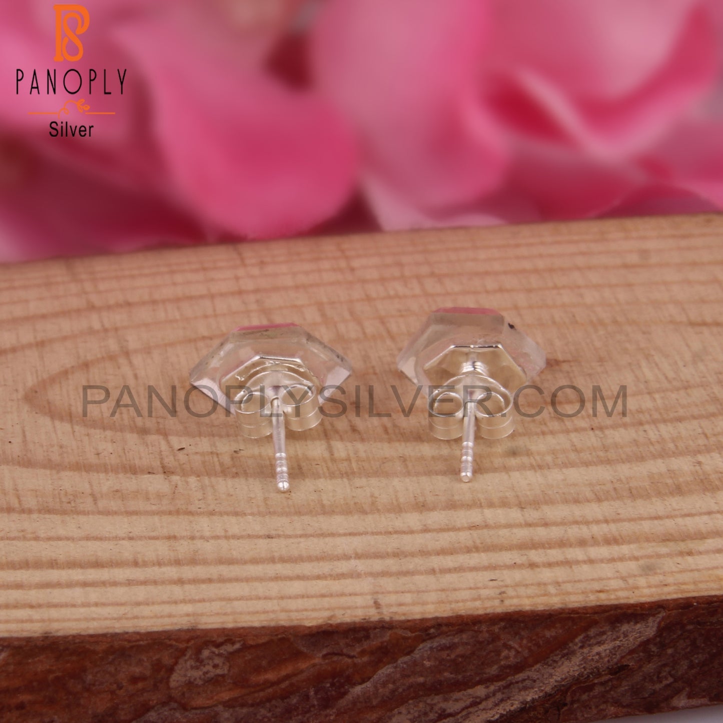 Crystal Quartz Pentagon Sterling Silver Studs Earrings