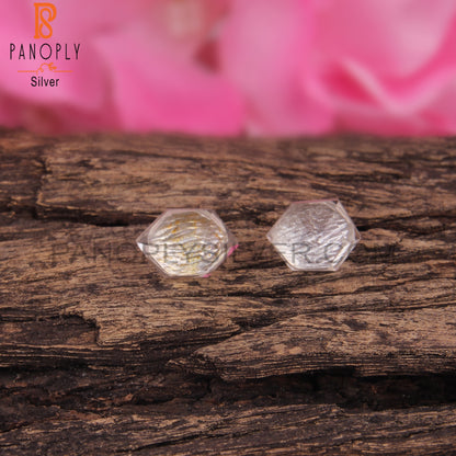 Crystal Quartz Pentagon Sterling Silver Studs Earrings