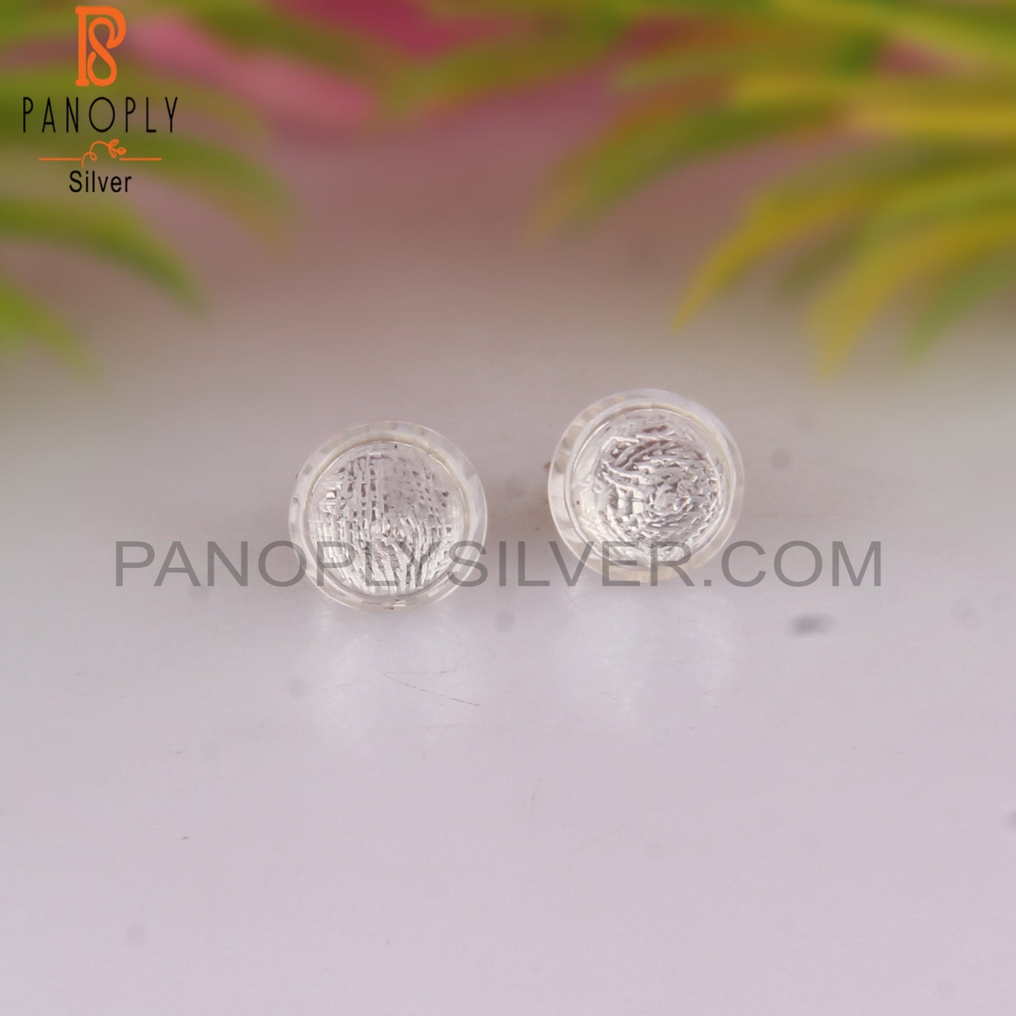 Crystal Quartz Round 925 Silver Studs Earrings for Daily Wear
