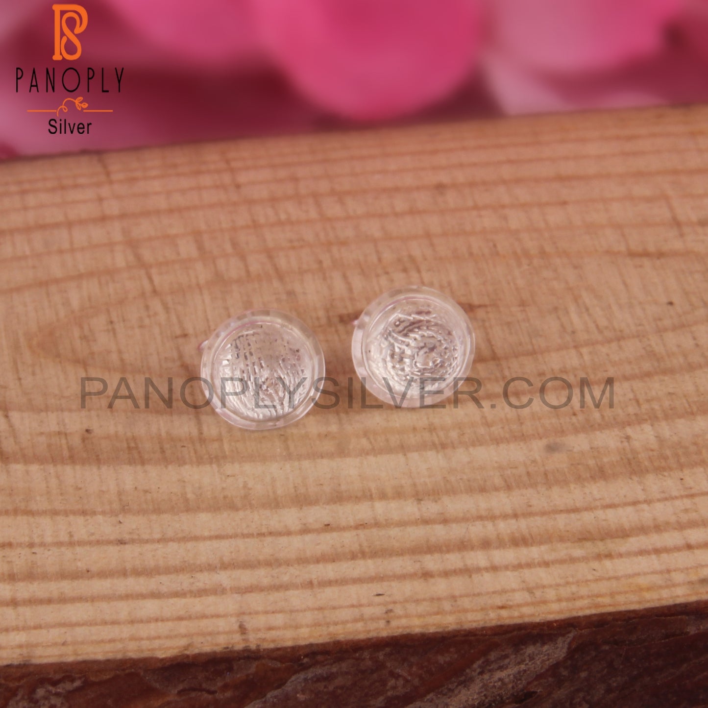 Crystal Quartz Round 925 Silver Studs Earrings for Daily Wear