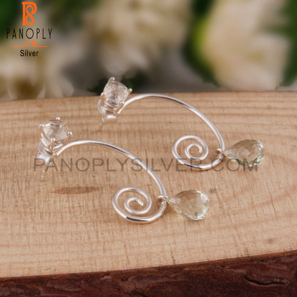 Green Amethyst & Crystal Quartz 925 Silver Earrings
