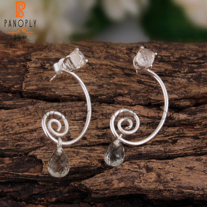 Green Amethyst & Crystal Quartz 925 Silver Earrings