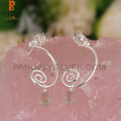 Green Amethyst & Crystal Quartz 925 Silver Earrings