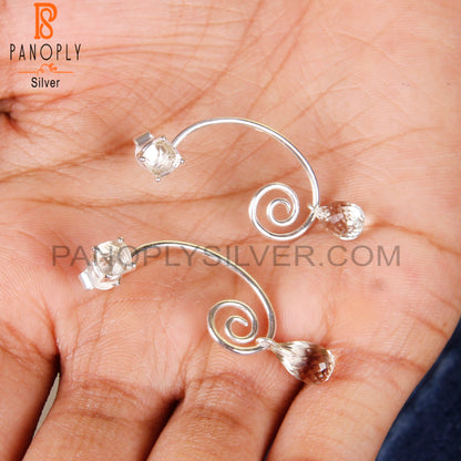 Green Amethyst & Crystal Quartz 925 Silver Earrings