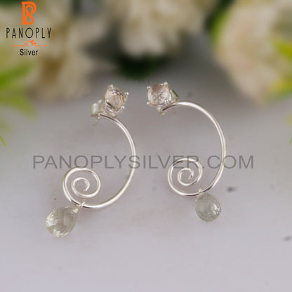 Green Amethyst & Crystal Quartz 925 Silver Earrings
