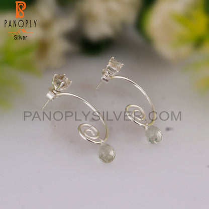 Green Amethyst & Crystal Quartz 925 Silver Earrings