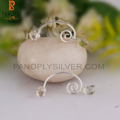 Green Amethyst & Crystal Quartz 925 Silver Earrings