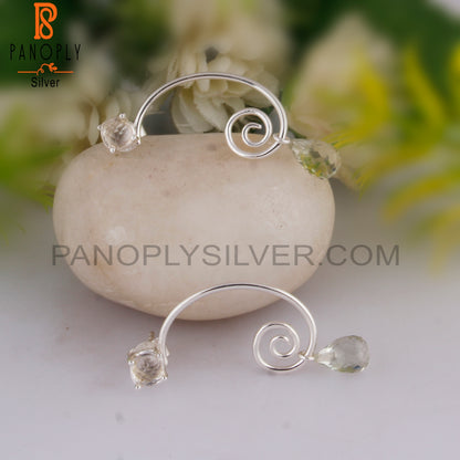 Green Amethyst & Crystal Quartz 925 Silver Earrings