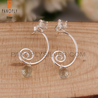 Green Amethyst & Crystal Quartz 925 Silver Earrings