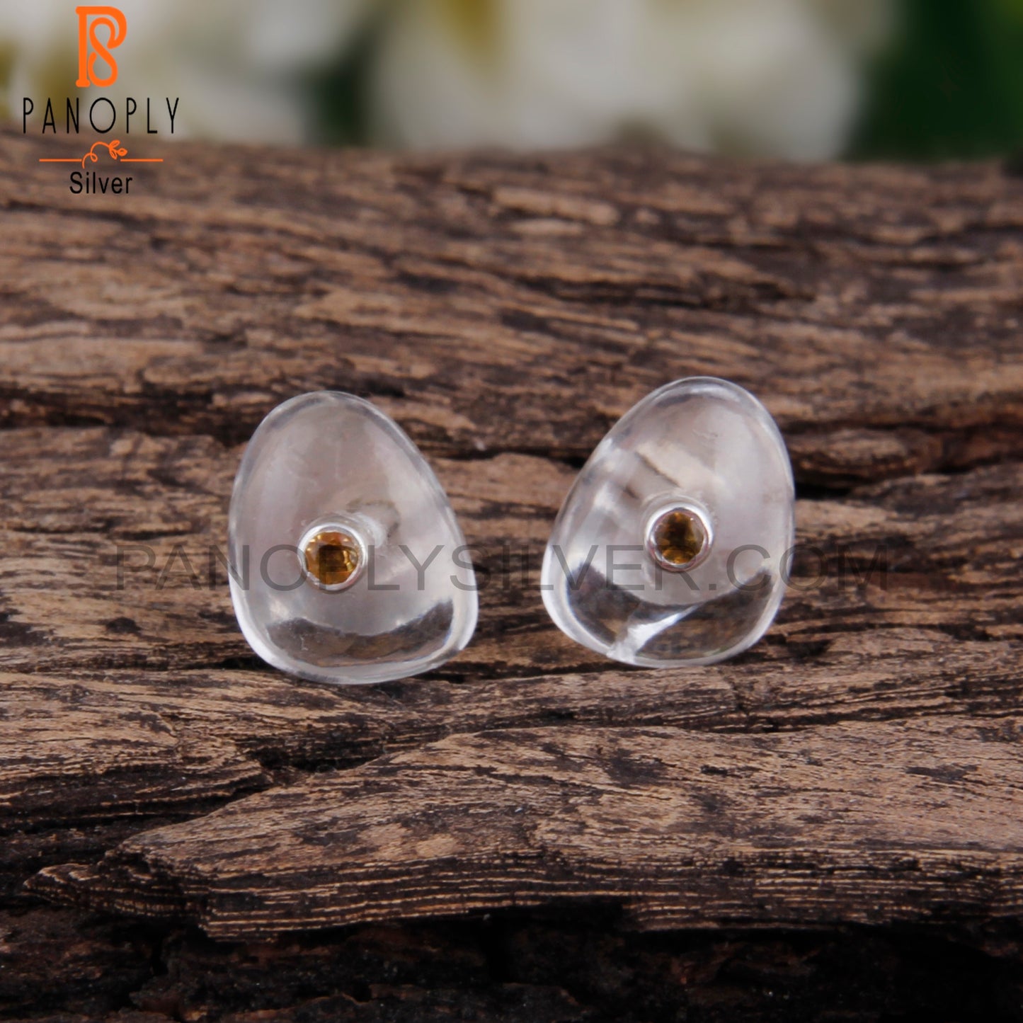 Crystal Quartz & Citrine 925 Sterling Silver Studs Earrings