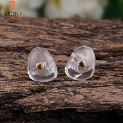 Crystal Quartz & Citrine 925 Sterling Silver Studs Earrings