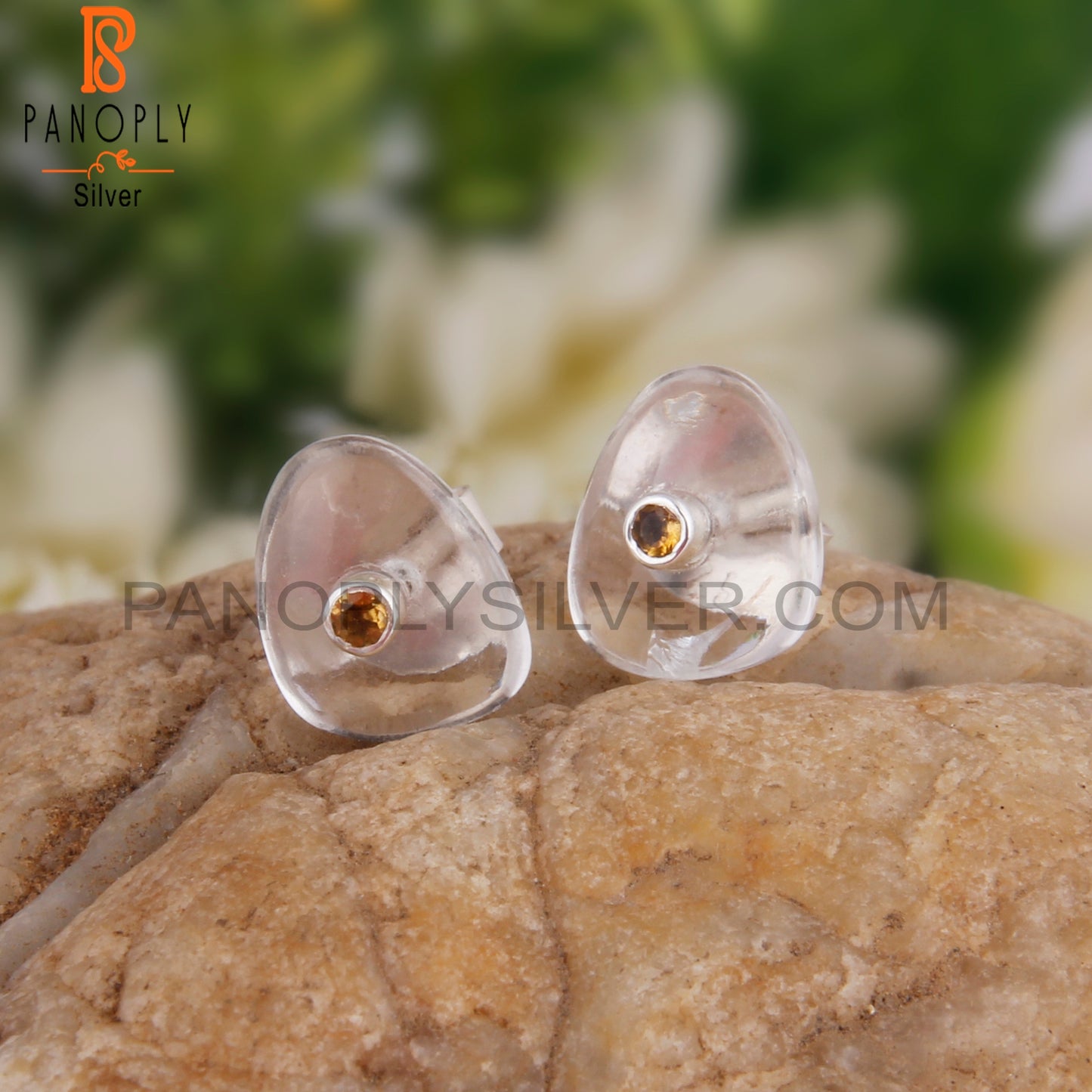 Crystal Quartz & Citrine 925 Sterling Silver Studs Earrings