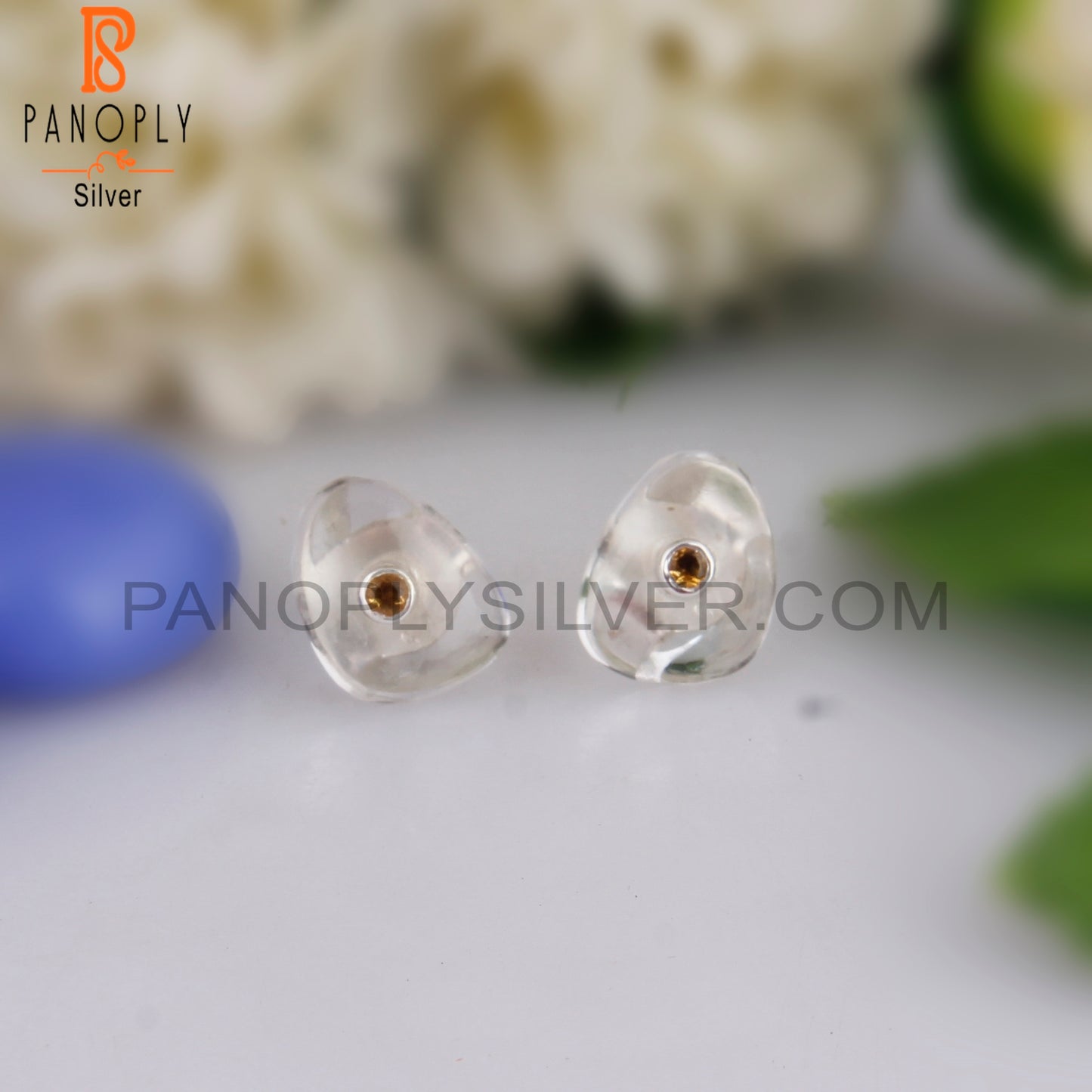 Crystal Quartz & Citrine 925 Sterling Silver Studs Earrings
