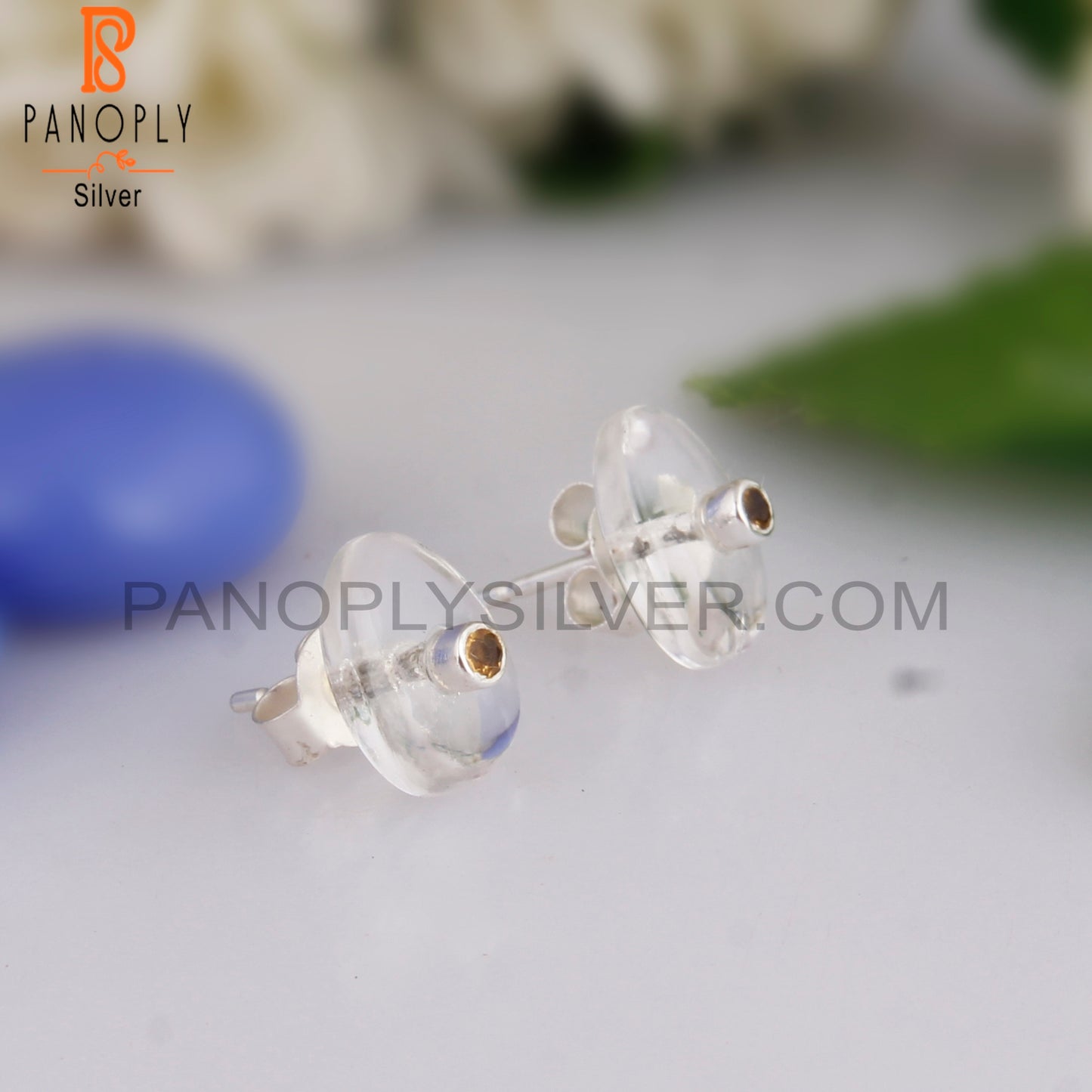 Crystal Quartz & Citrine 925 Sterling Silver Studs Earrings