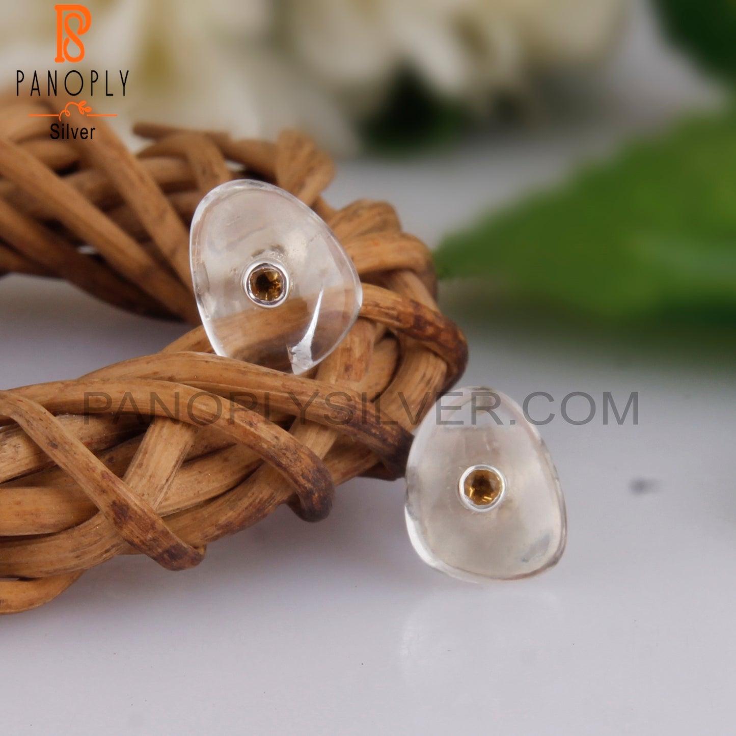 Crystal Quartz & Citrine 925 Sterling Silver Studs Earrings