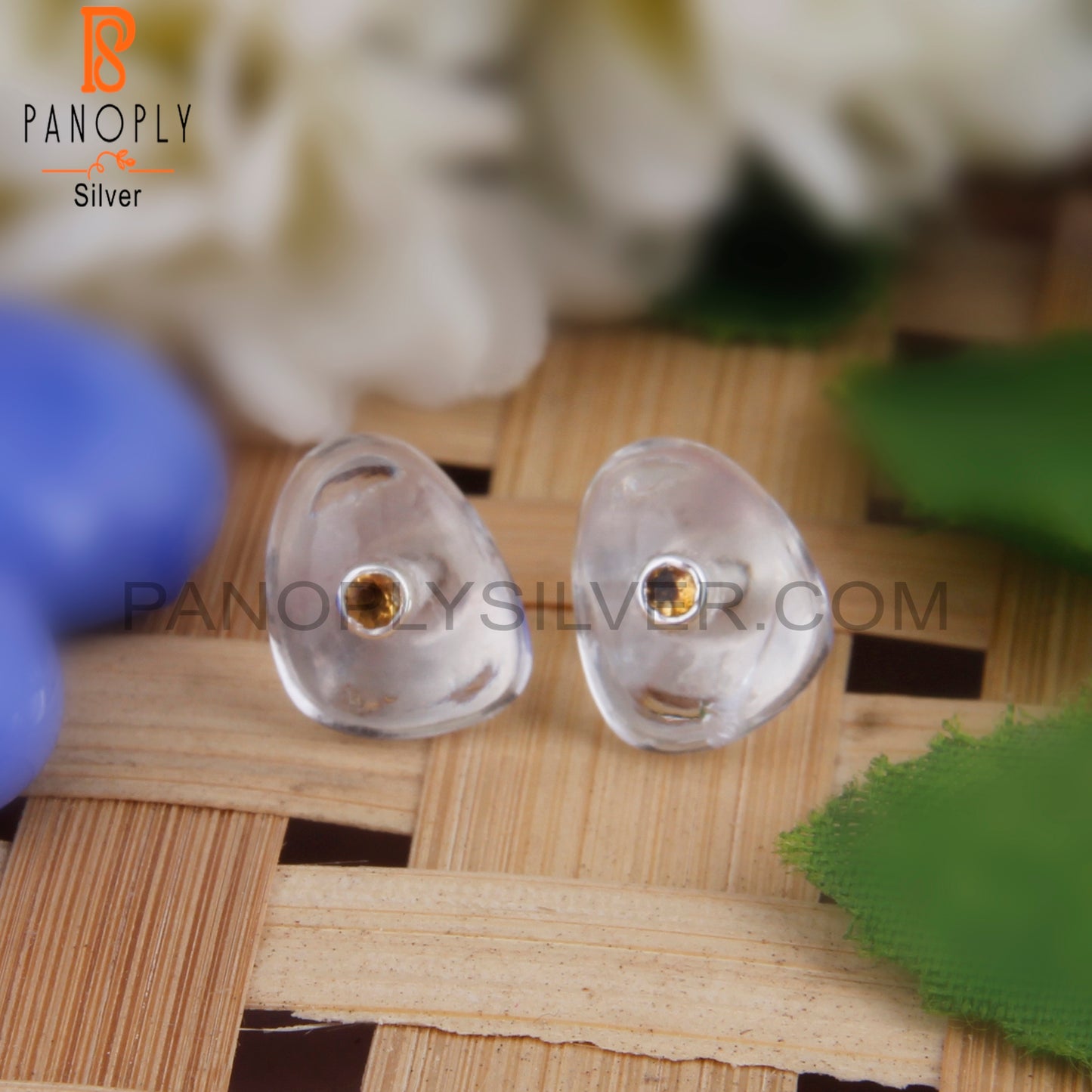 Crystal Quartz & Citrine 925 Sterling Silver Studs Earrings