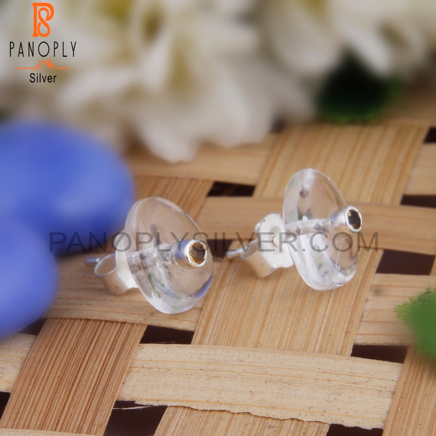 Crystal Quartz & Citrine 925 Sterling Silver Studs Earrings