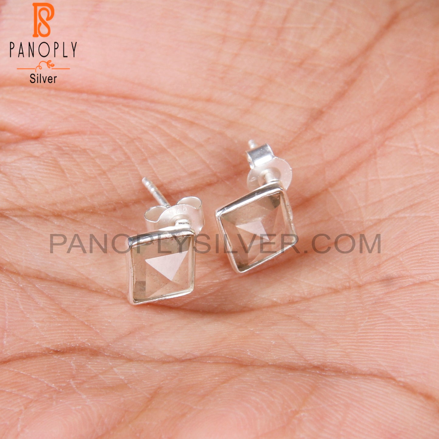 Green Amethyst Natural Square Sterling Silver Studs Earrings