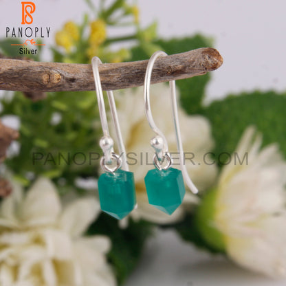 Green Onyx Bullet Pointed Shape 925 Silver Dangle Earrings