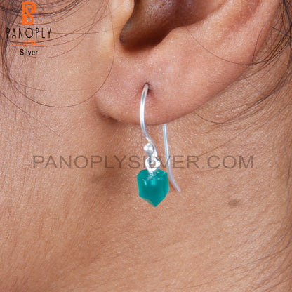 Green Onyx Bullet Pointed Shape 925 Silver Dangle Earrings