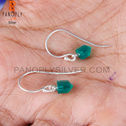 Green Onyx Bullet Pointed Shape 925 Silver Dangle Earrings