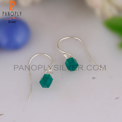 Green Onyx Bullet Pointed Shape 925 Silver Dangle Earrings