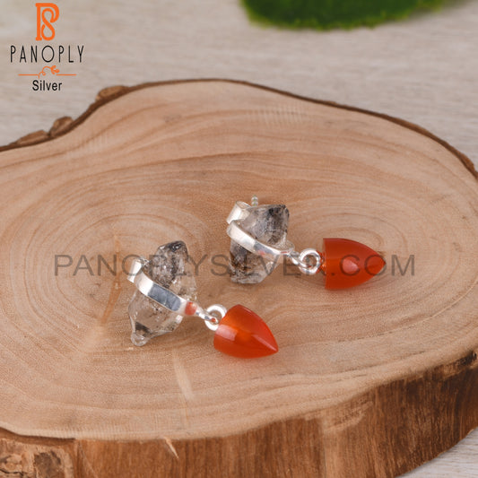 Carnelian & Herkimer Diamond 925 Sterling Silver Earrings