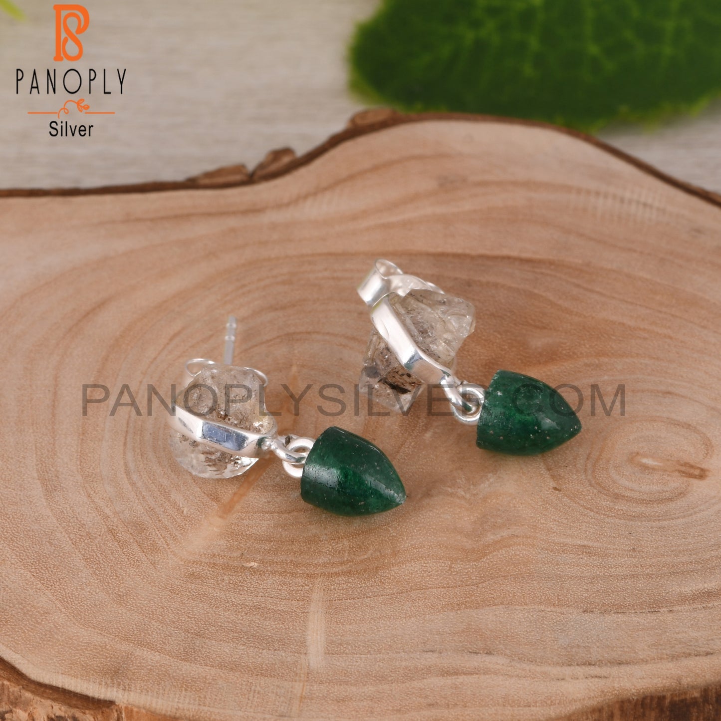 Herkimer Diamond & Green Aventurine 925 Silver Earrings