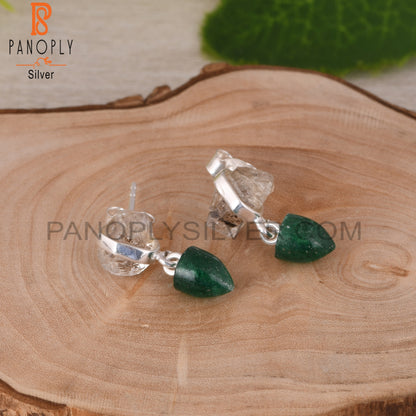Herkimer Diamond & Green Aventurine 925 Silver Earrings