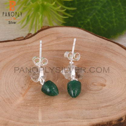 Herkimer Diamond & Green Aventurine 925 Silver Earrings