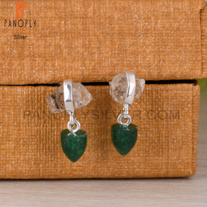 Herkimer Diamond & Green Aventurine 925 Silver Earrings