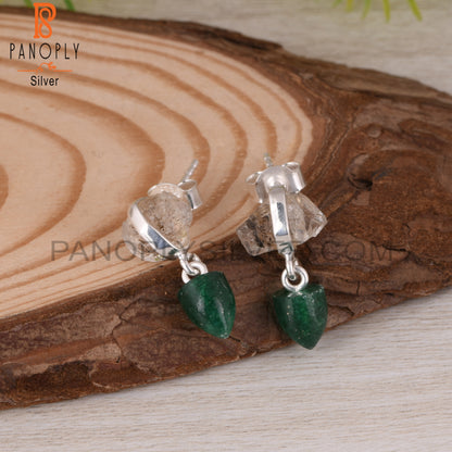 Herkimer Diamond & Green Aventurine 925 Silver Earrings