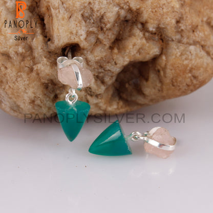 Rose Quartz & Green Onyx 925 Sterling Silver Earrings
