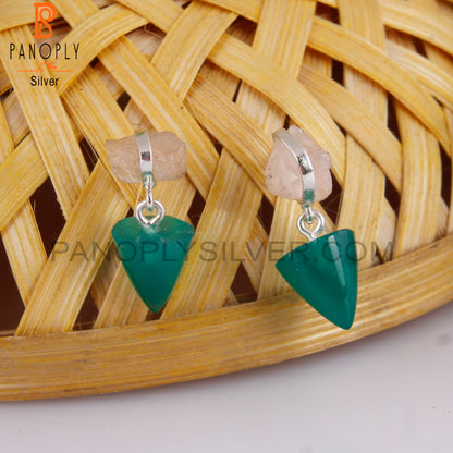 Rose Quartz & Green Onyx 925 Sterling Silver Earrings